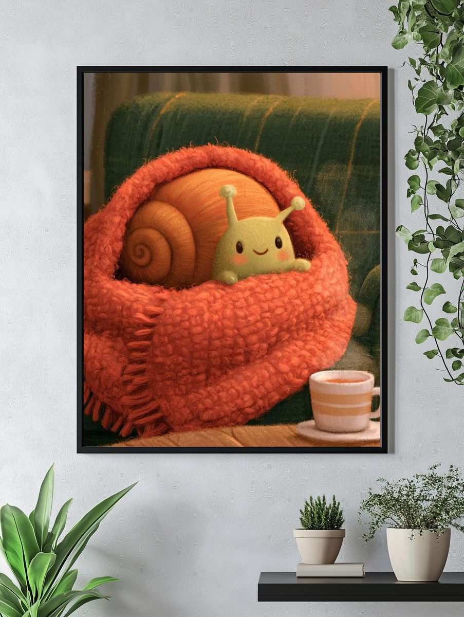 Snail in Cozy Blanket Illustration Poster. — room view 4