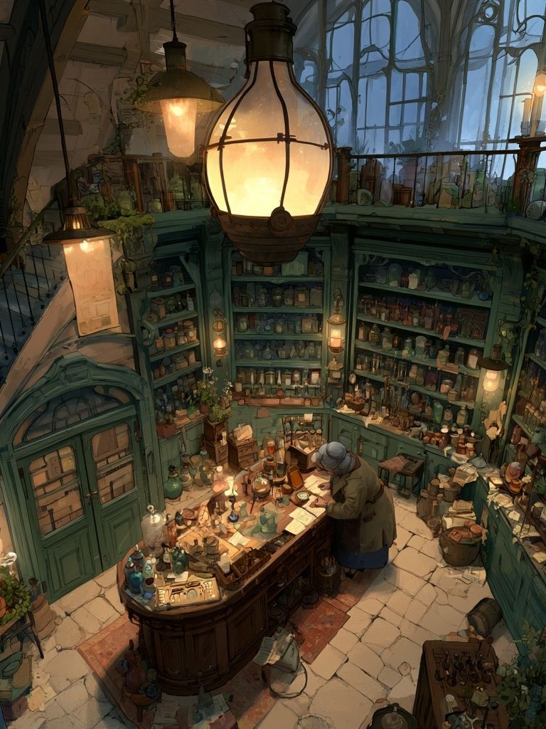 Enchanted Apothecary Interior Illustration Poster. poster detail