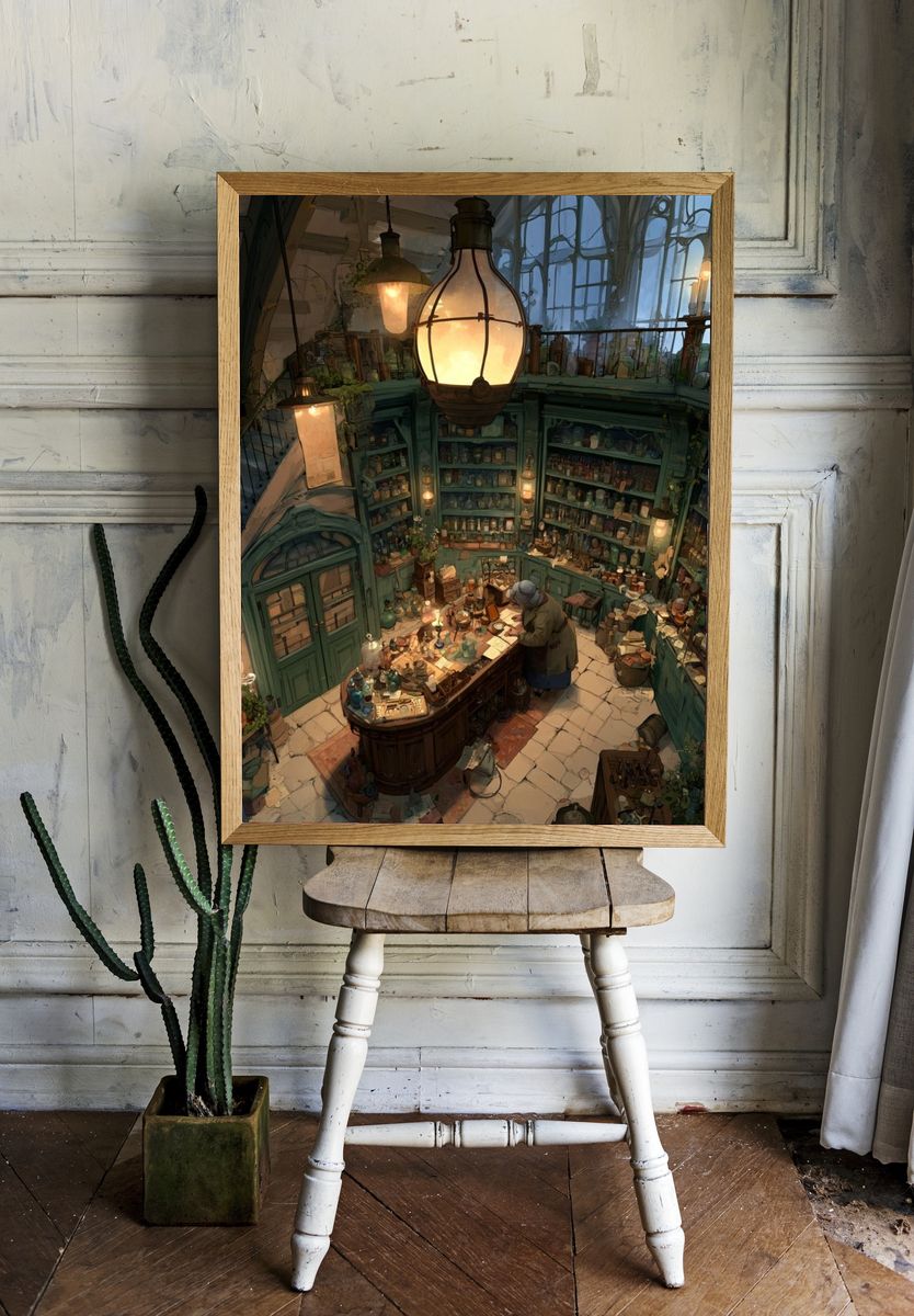 Enchanted Apothecary Interior Illustration Poster. — room view 1
