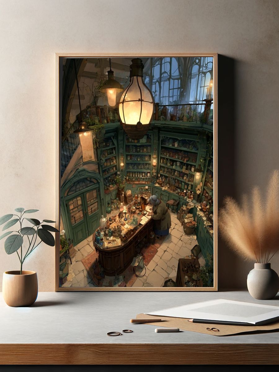 Enchanted Apothecary Interior Illustration Poster. — room view 2