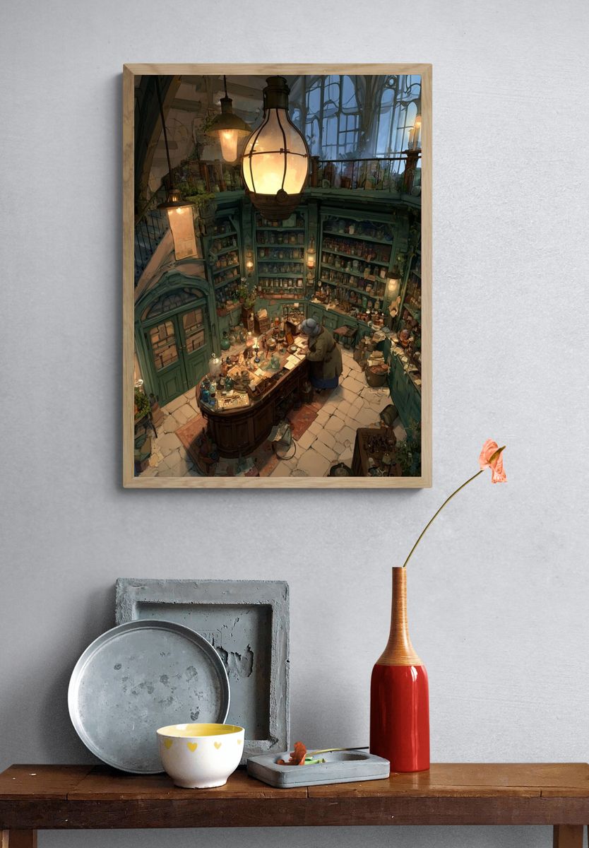 Enchanted Apothecary Interior Illustration Poster. — room view 3