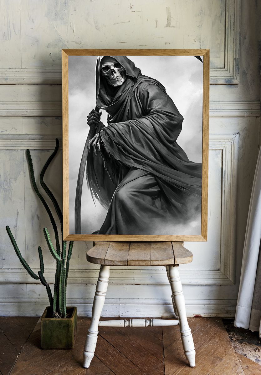 Grim Reaper Black-White Print. — room view 1