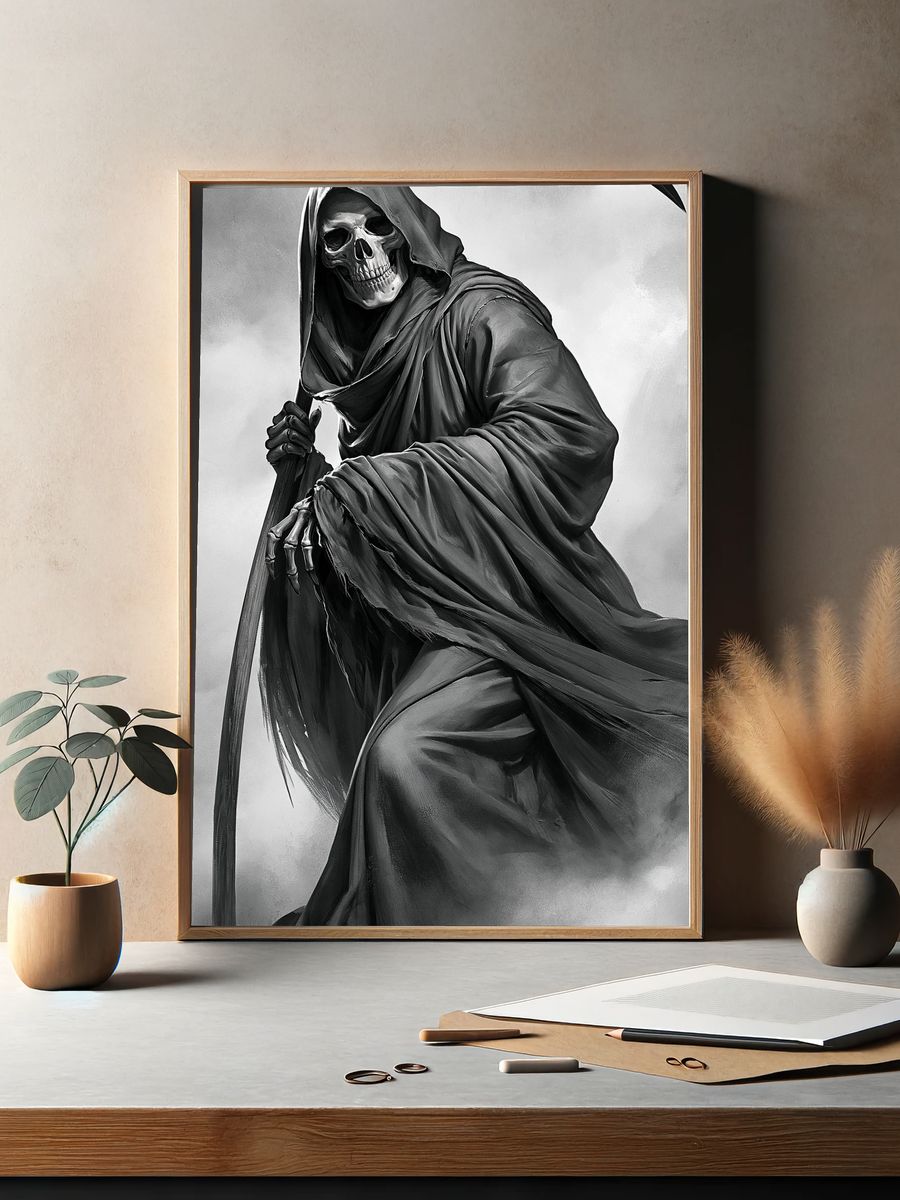 Grim Reaper Black-White Print. — room view 2