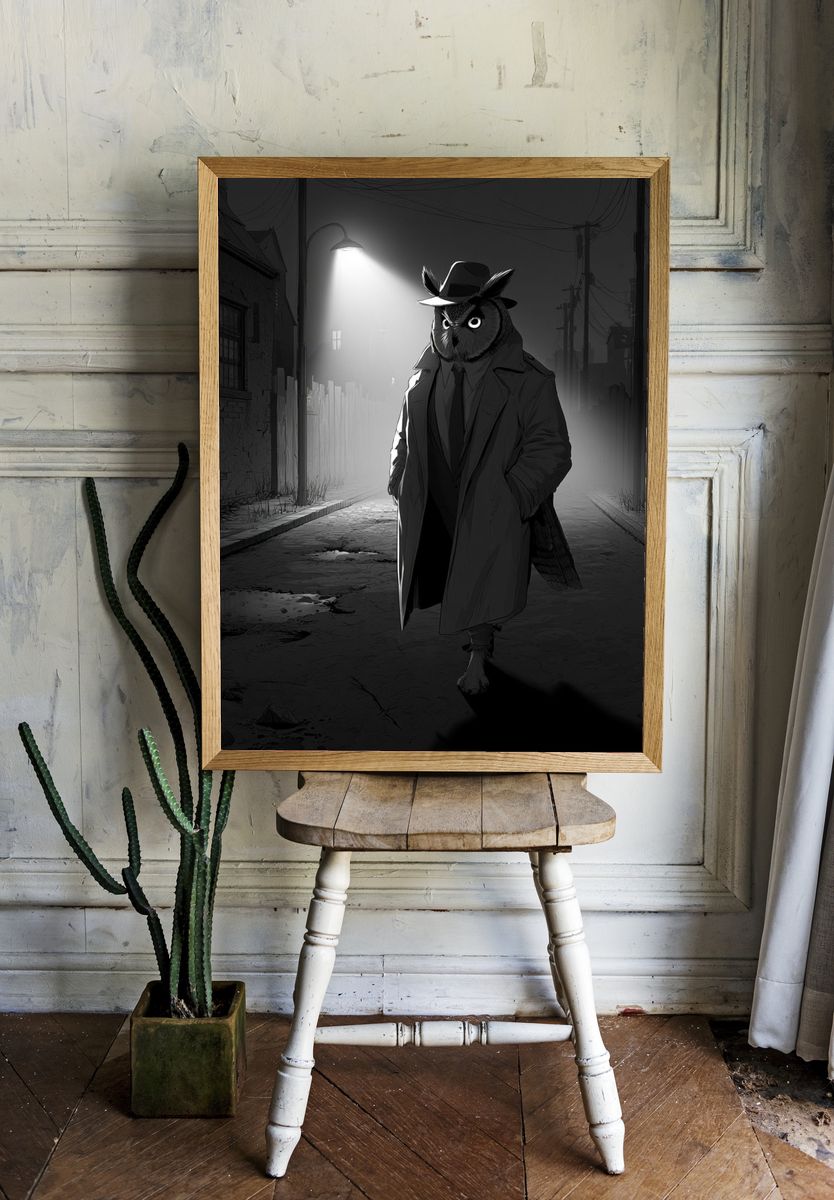 Noir Owl Detective Poster. room preview