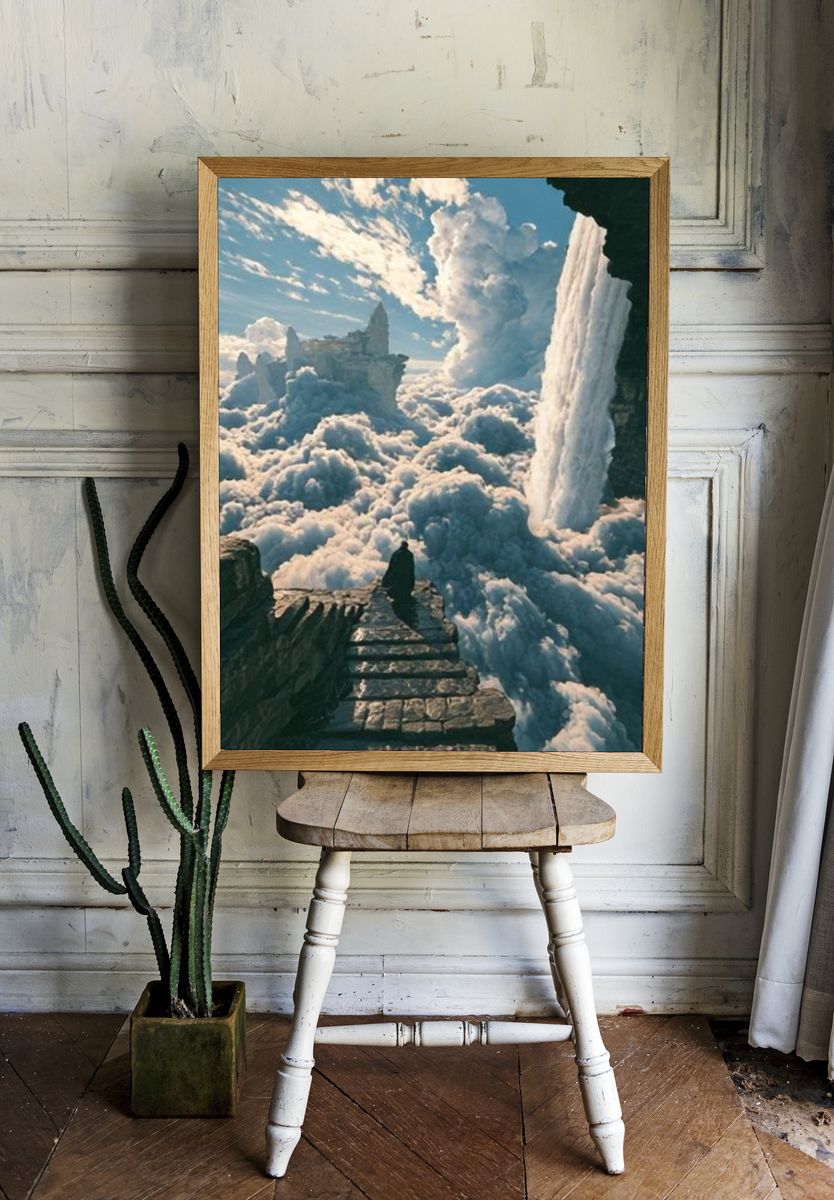 Cloud Stairway Fantasy Landscape Poster. — room view 1