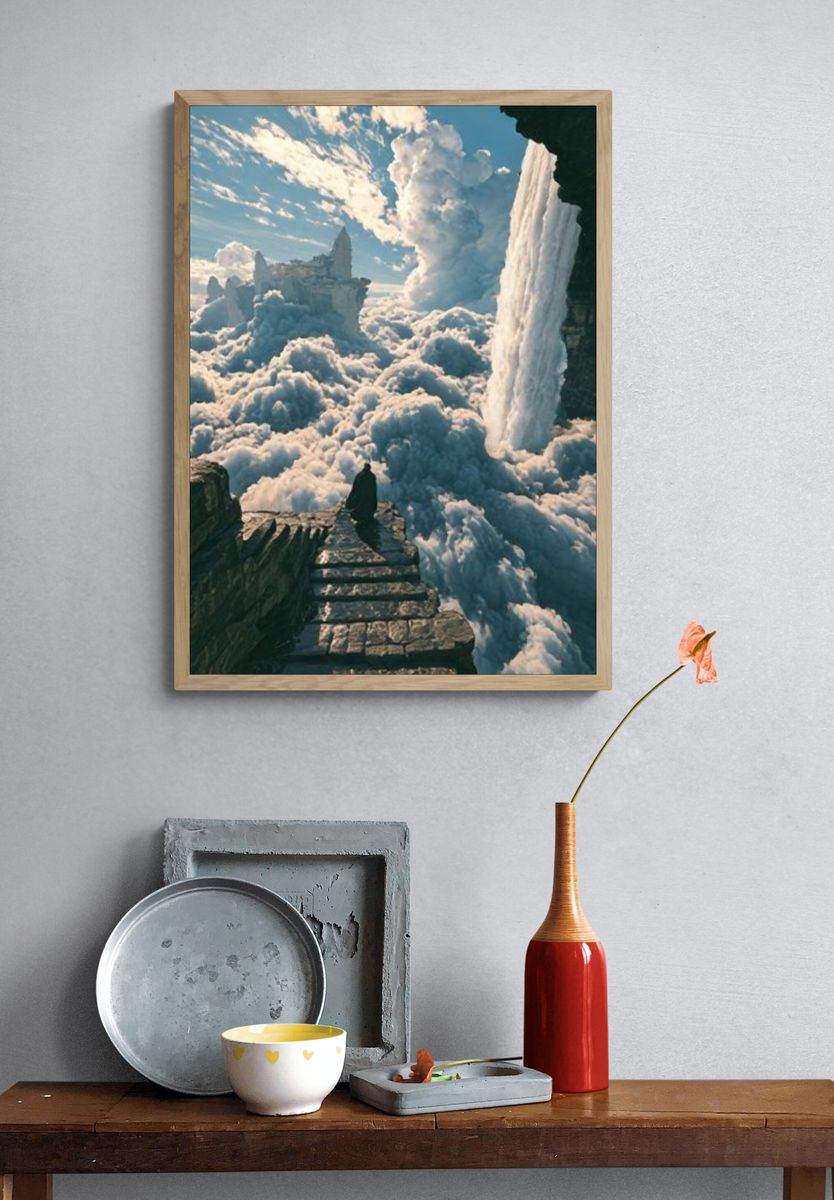 Cloud Stairway Fantasy Landscape Poster. — room view 3