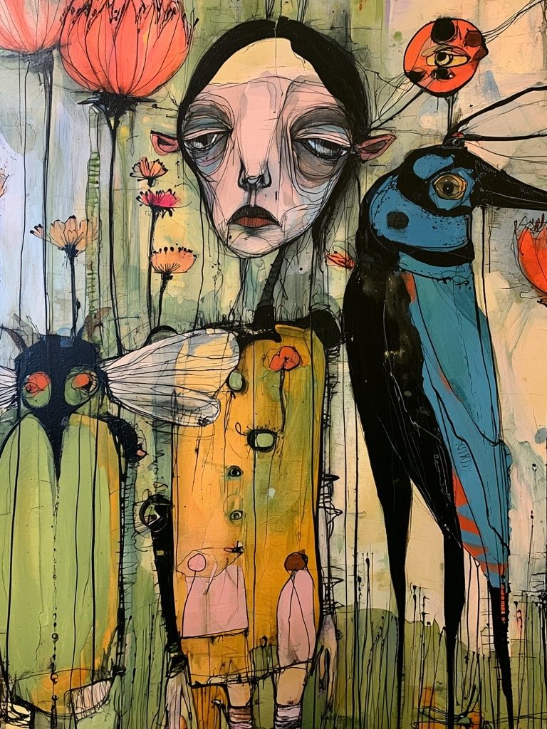 Surreal Bird Garden Illustration Poster. poster — illustration art