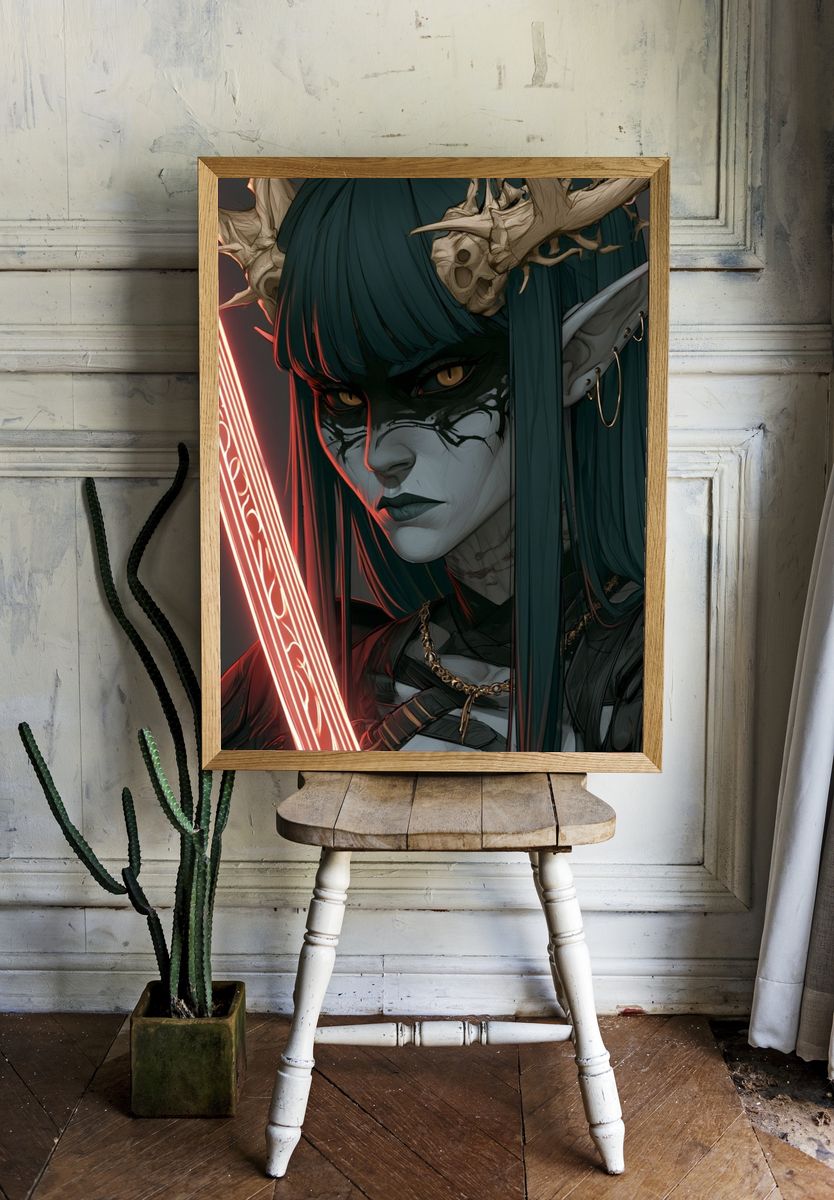 Dark Elf Warrior Digital Art Poster. — room view 1