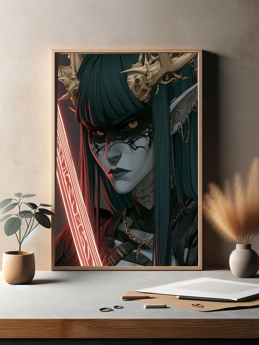 Dark Elf Warrior Digital Art Poster. — room view 2
