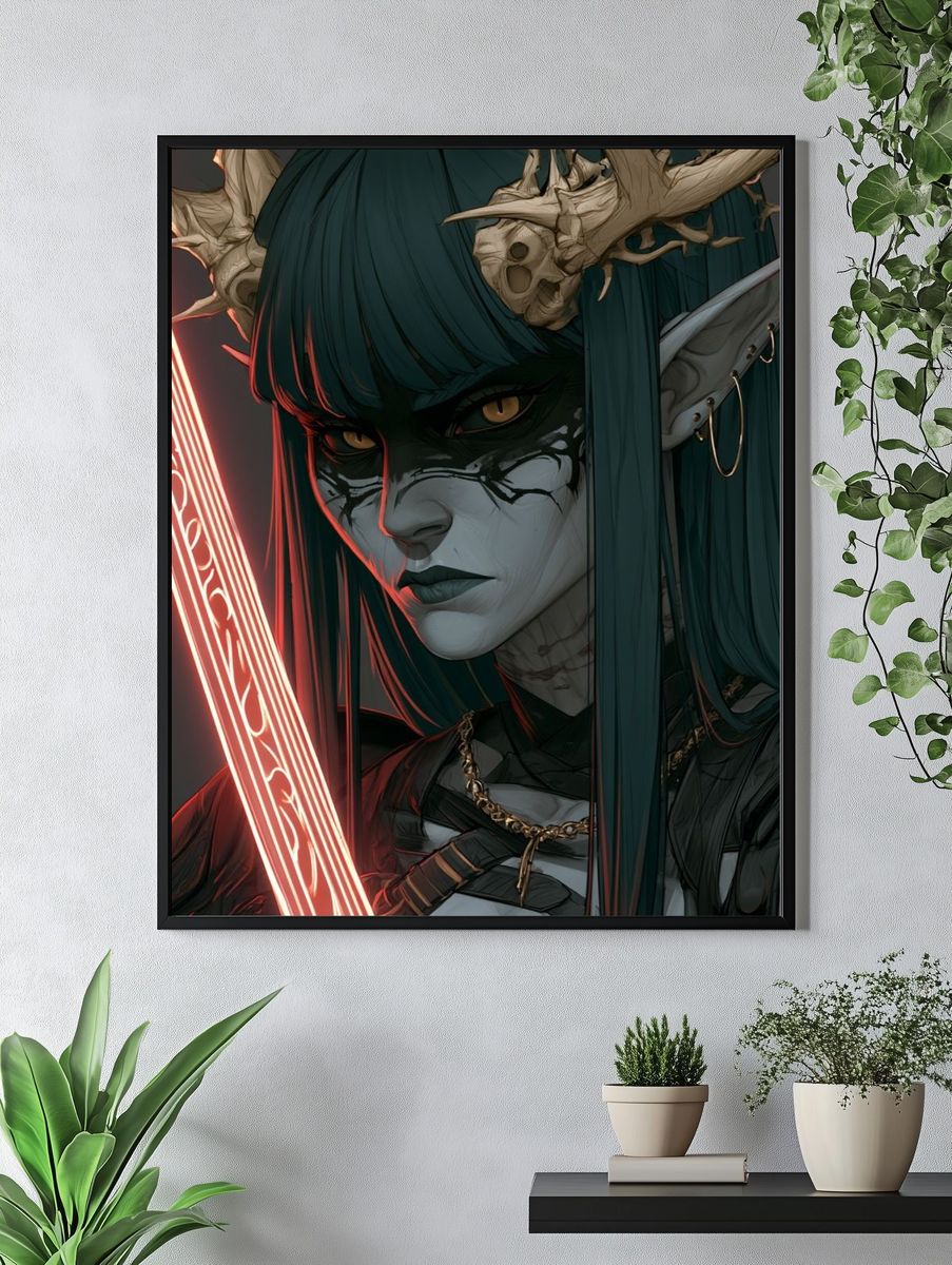 Dark Elf Warrior Digital Art Poster. — room view 4