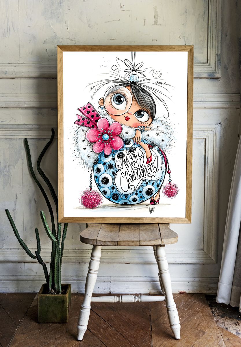 Merry Christmas Doll Illustration Poster. room preview