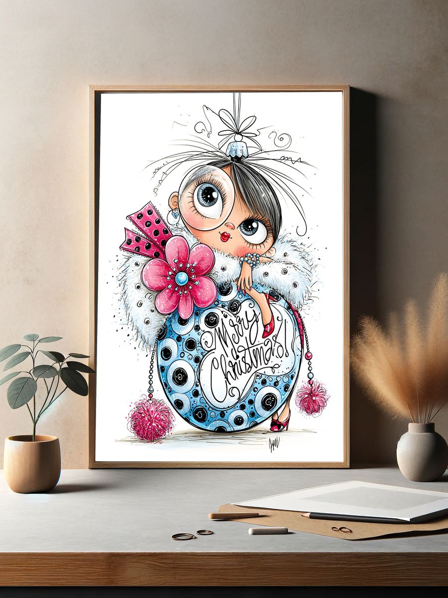 Merry Christmas Doll Illustration Poster. — room view 2