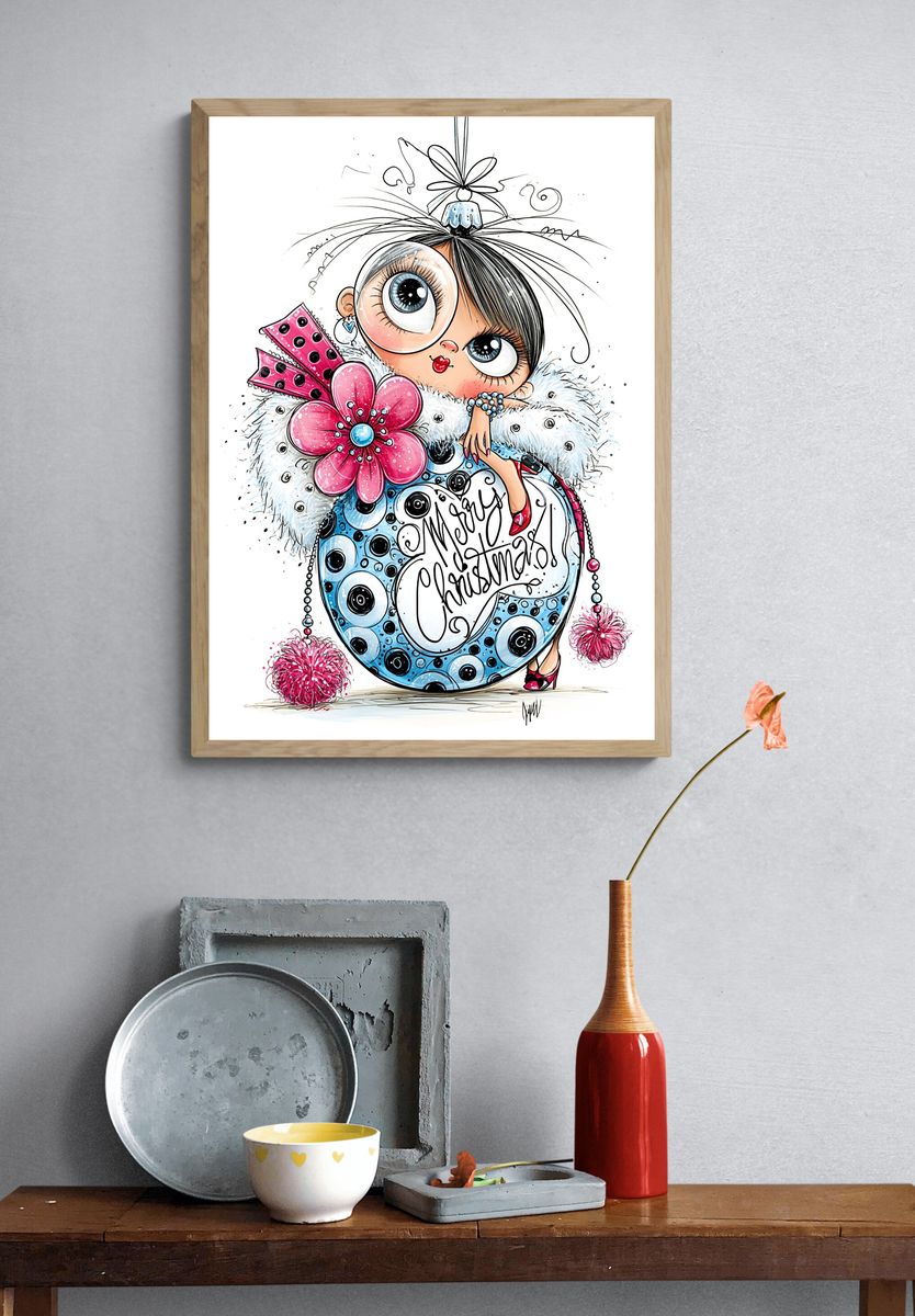 Merry Christmas Doll Illustration Poster. — room view 3