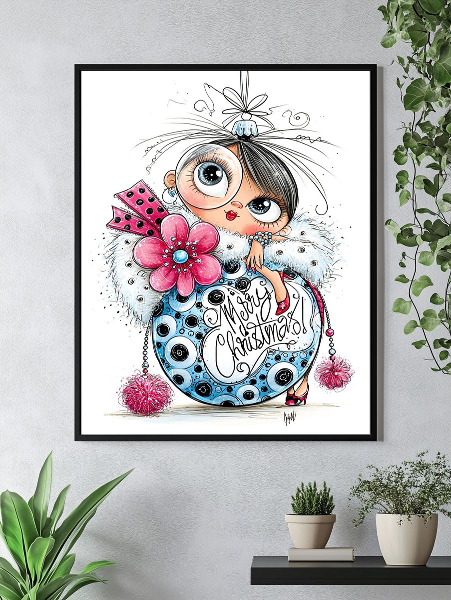 Merry Christmas Doll Illustration Poster. — room view 4