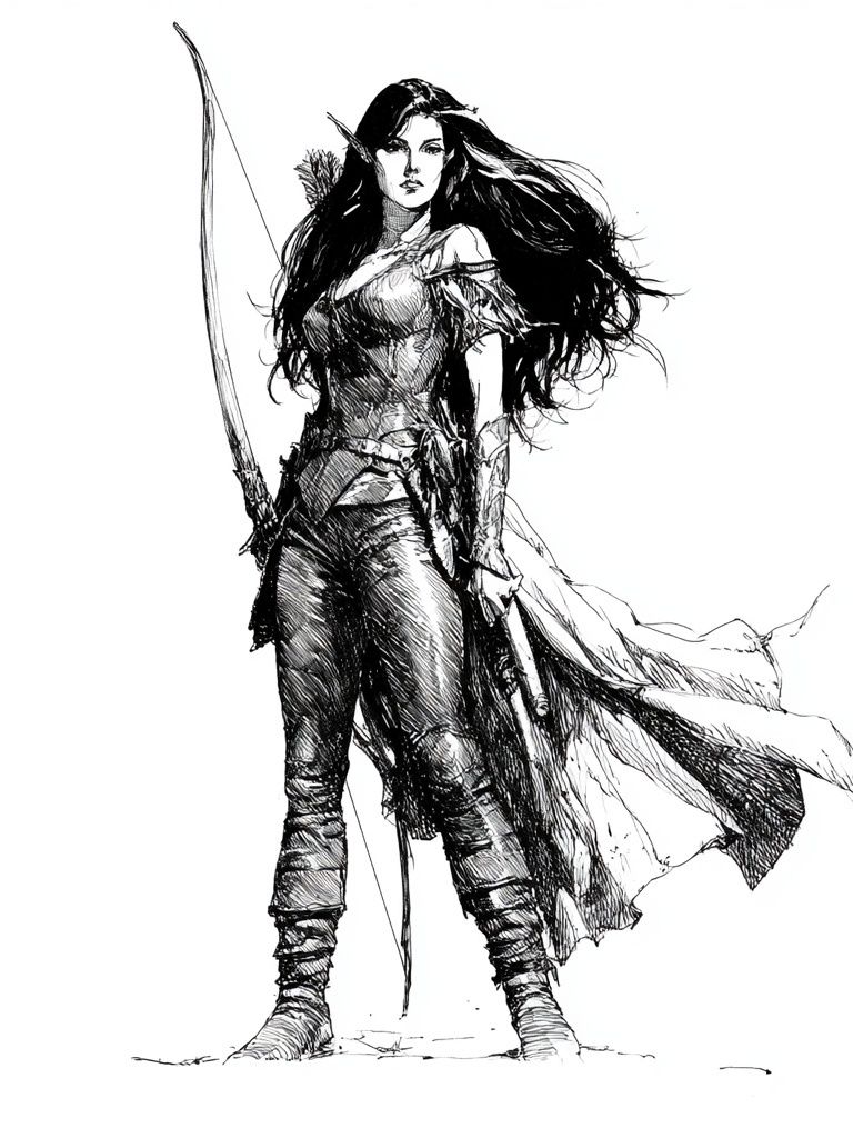 Warrior Woman Ink Illustration Poster. poster detail