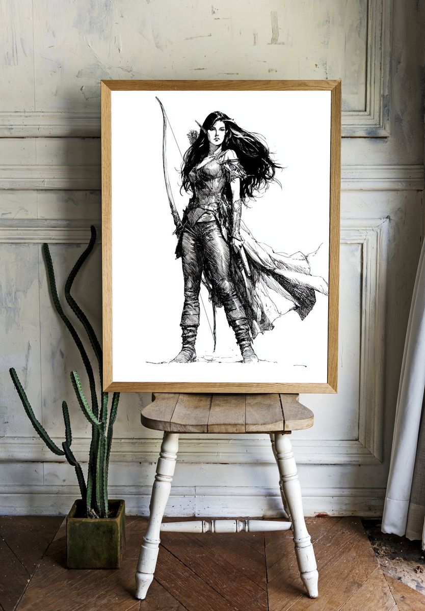 Warrior Woman Ink Illustration Poster. — room view 1