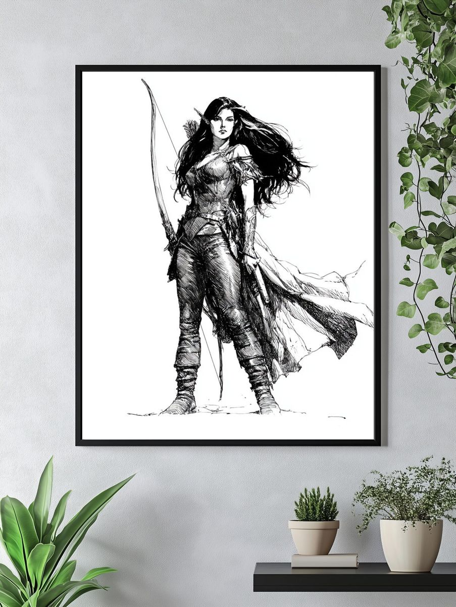 Warrior Woman Ink Illustration Poster. — room view 4