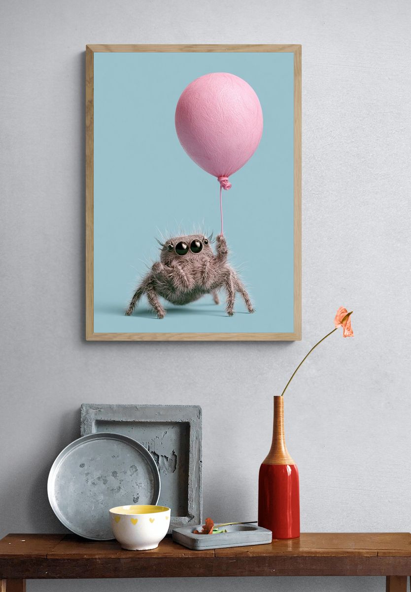 Spider with Balloon Illustration Poster. — room view 3