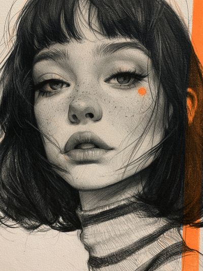 Monochrome Portrait with Orange Accent Poster.