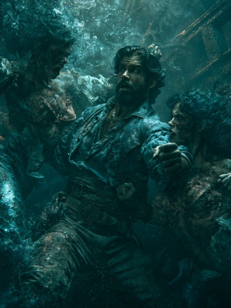 Underwater Battle Scene Illustration Poster. poster — illustration art