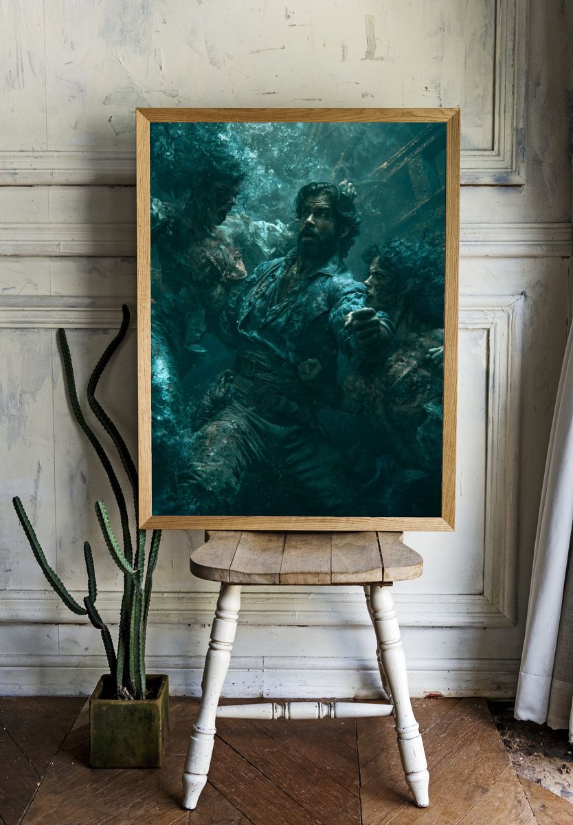 Underwater Battle Scene Illustration Poster. room preview