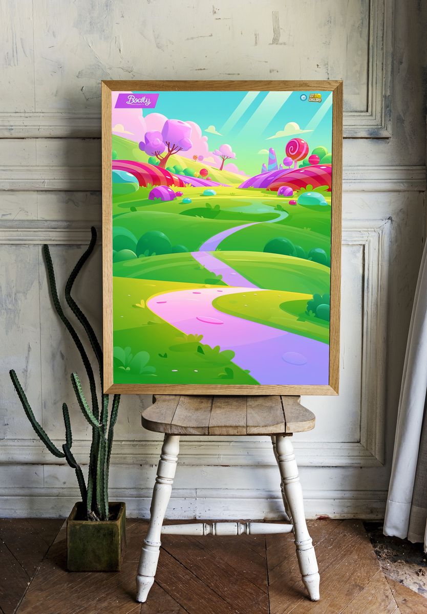 Candyland Hills Illustration Poster. room preview