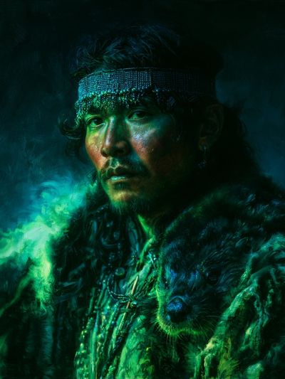 Shamanic Wolf Portrait Print. poster