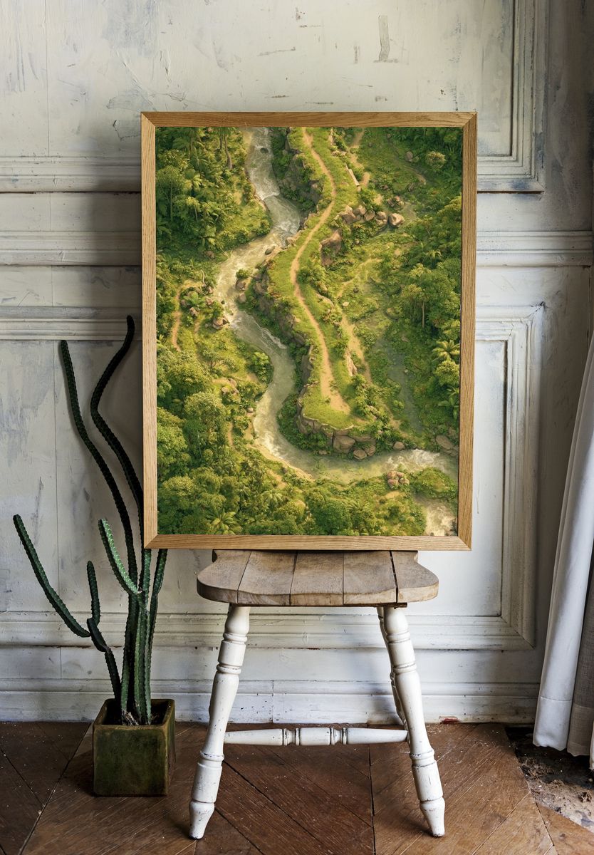 Tropical River Valley Illustration Poster. — room view 1