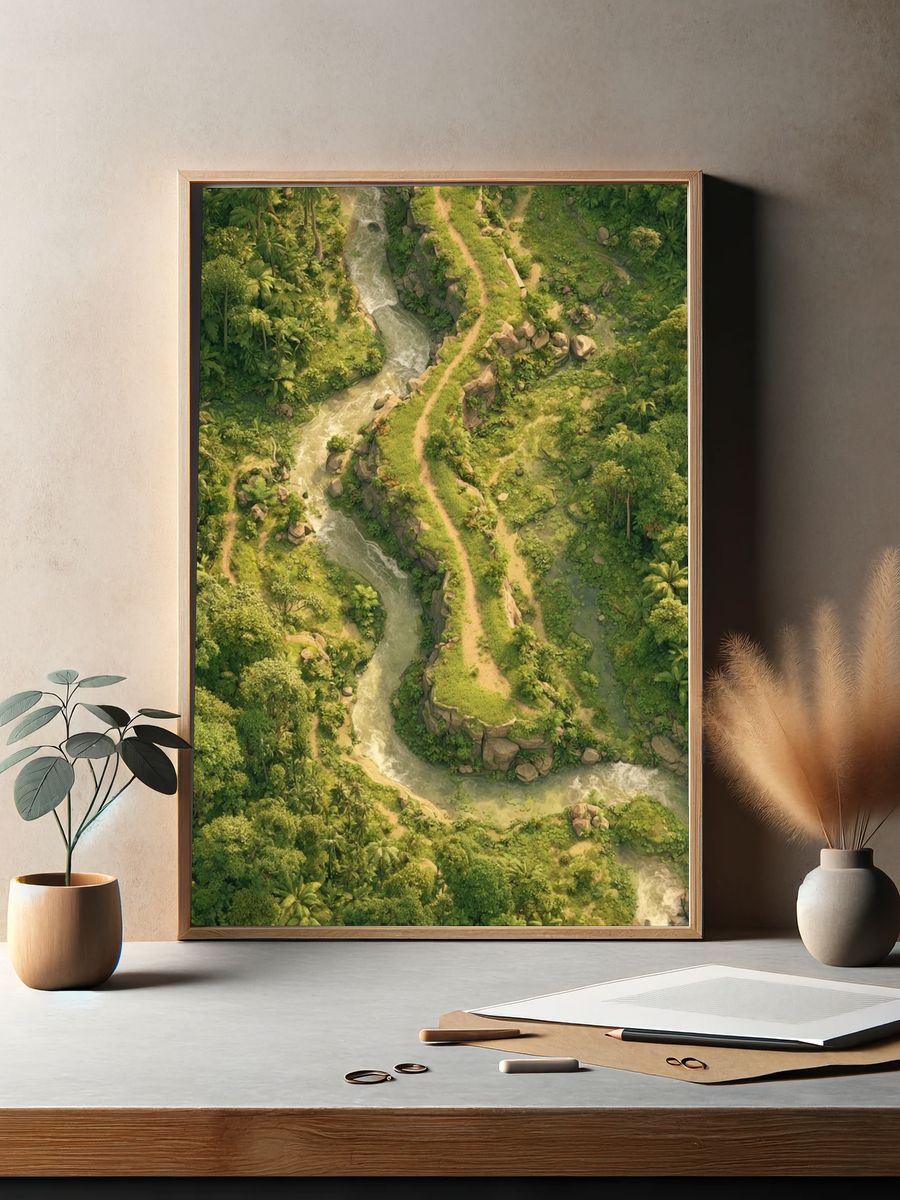 Tropical River Valley Illustration Poster. — room view 2