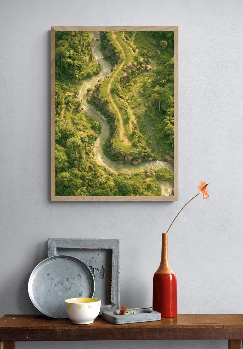 Tropical River Valley Illustration Poster. — room view 3