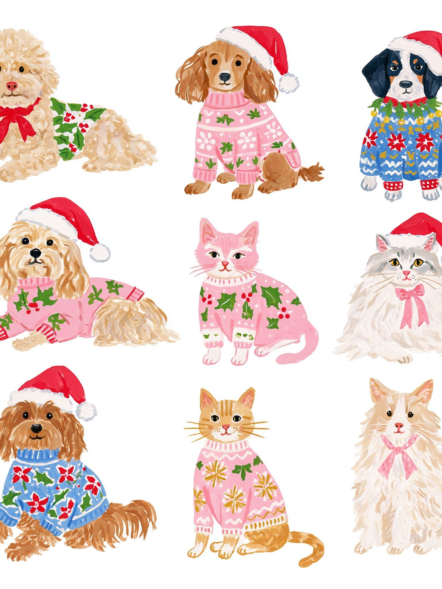 Christmas Pets Watercolor Poster. poster detail