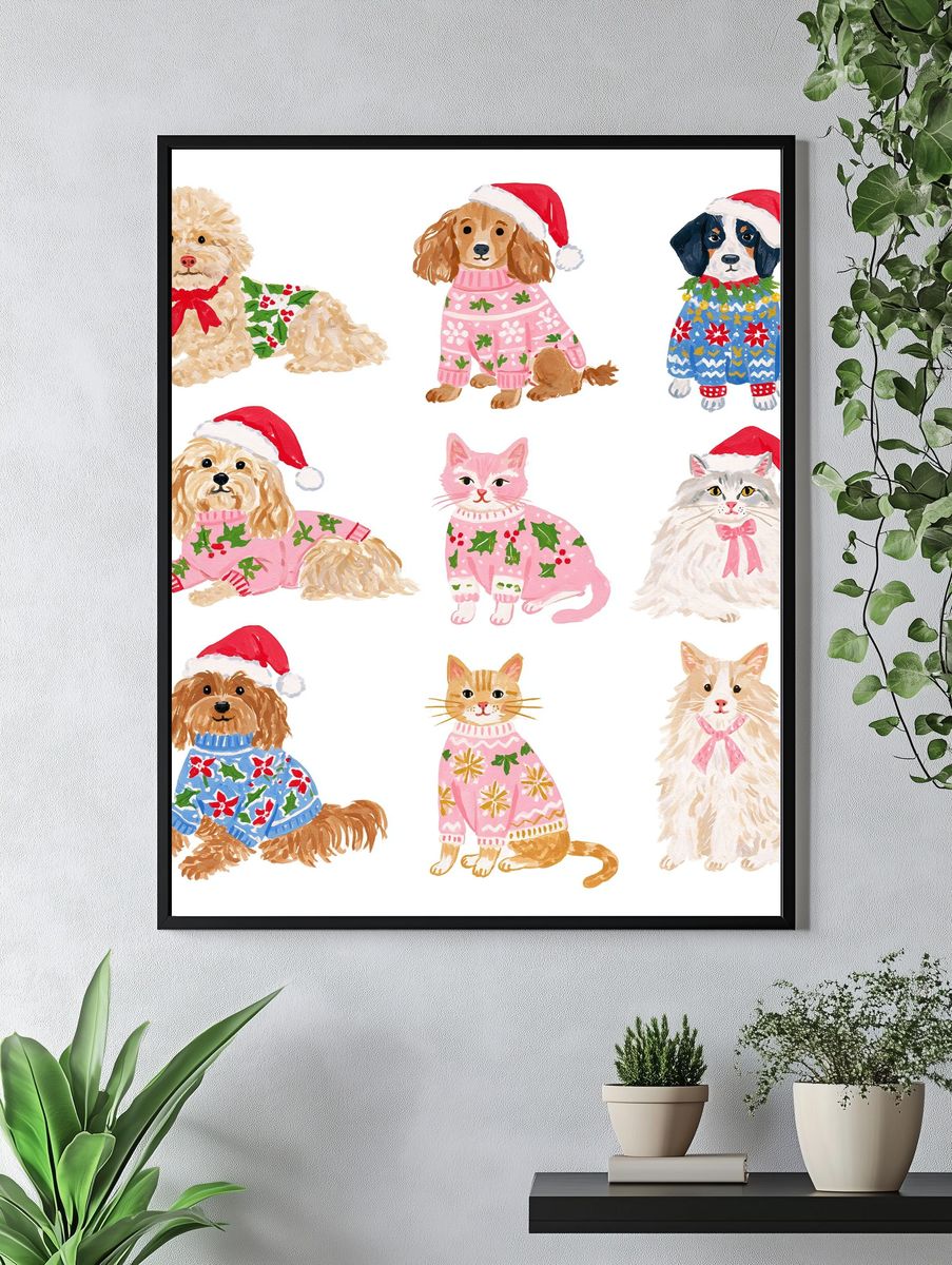 Christmas Pets Watercolor Poster. — room view 4