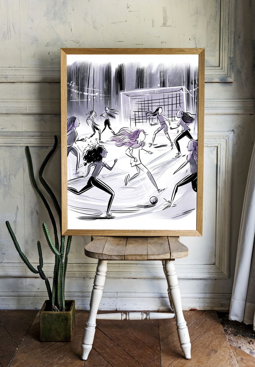 Girls Soccer Illustration Poster. — room view 1