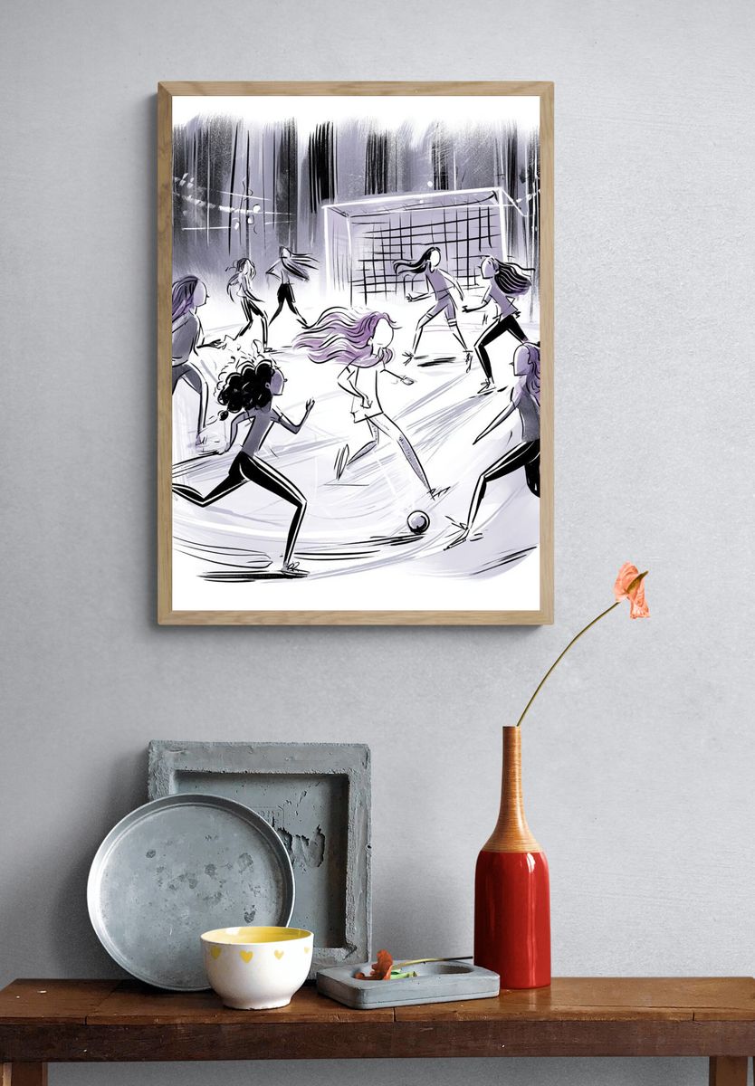 Girls Soccer Illustration Poster. — room view 3