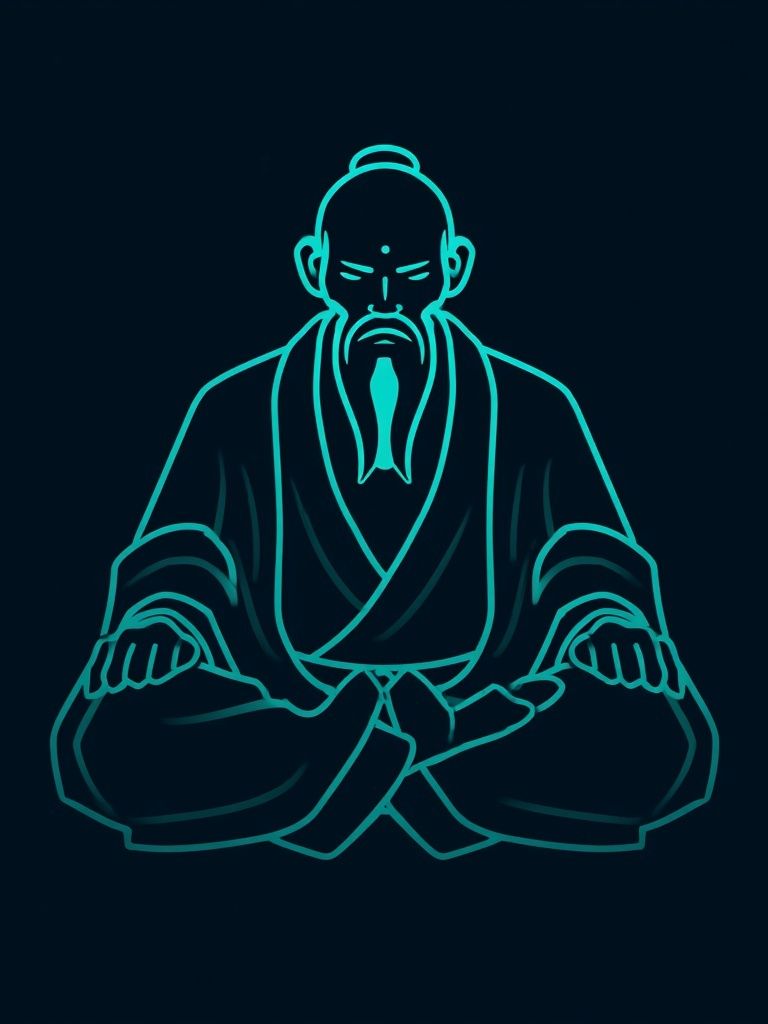 Zen Monk Neon Line Art Poster. poster detail
