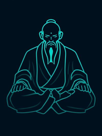 Zen Monk Neon Line Art Poster. poster