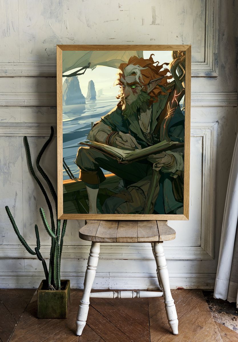 Elven Scribe Fantasy Illustration Poster. room preview