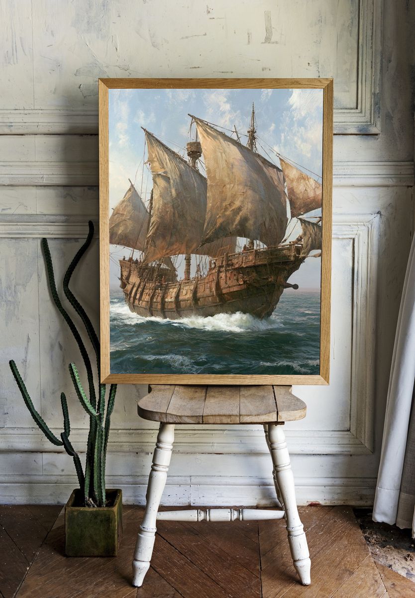 Historic Sailing Ship Illustration Poster. — room view 1