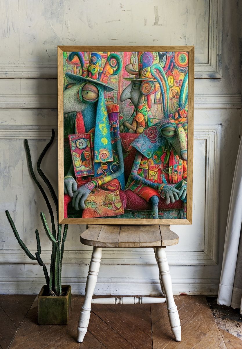 Surreal Rabbit Figures Poster. room preview