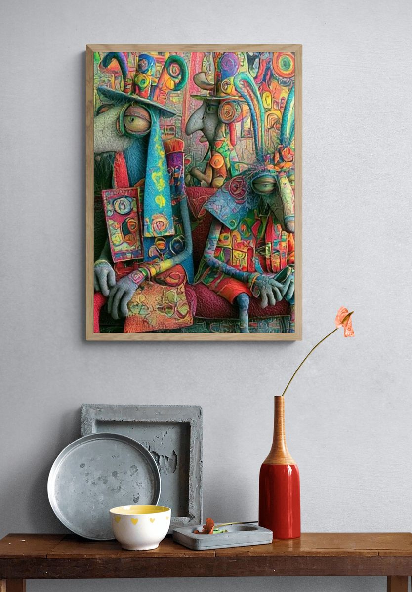 Surreal Rabbit Figures Poster. — room view 3