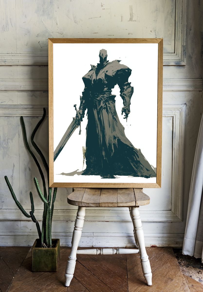 Dark Armored Warrior Illustration Poster. — room view 1