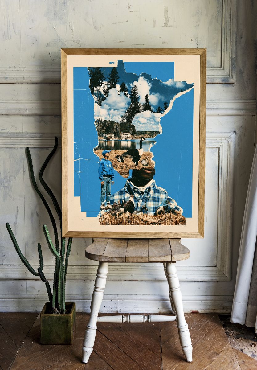 Blue Collage Nature Poster. room preview