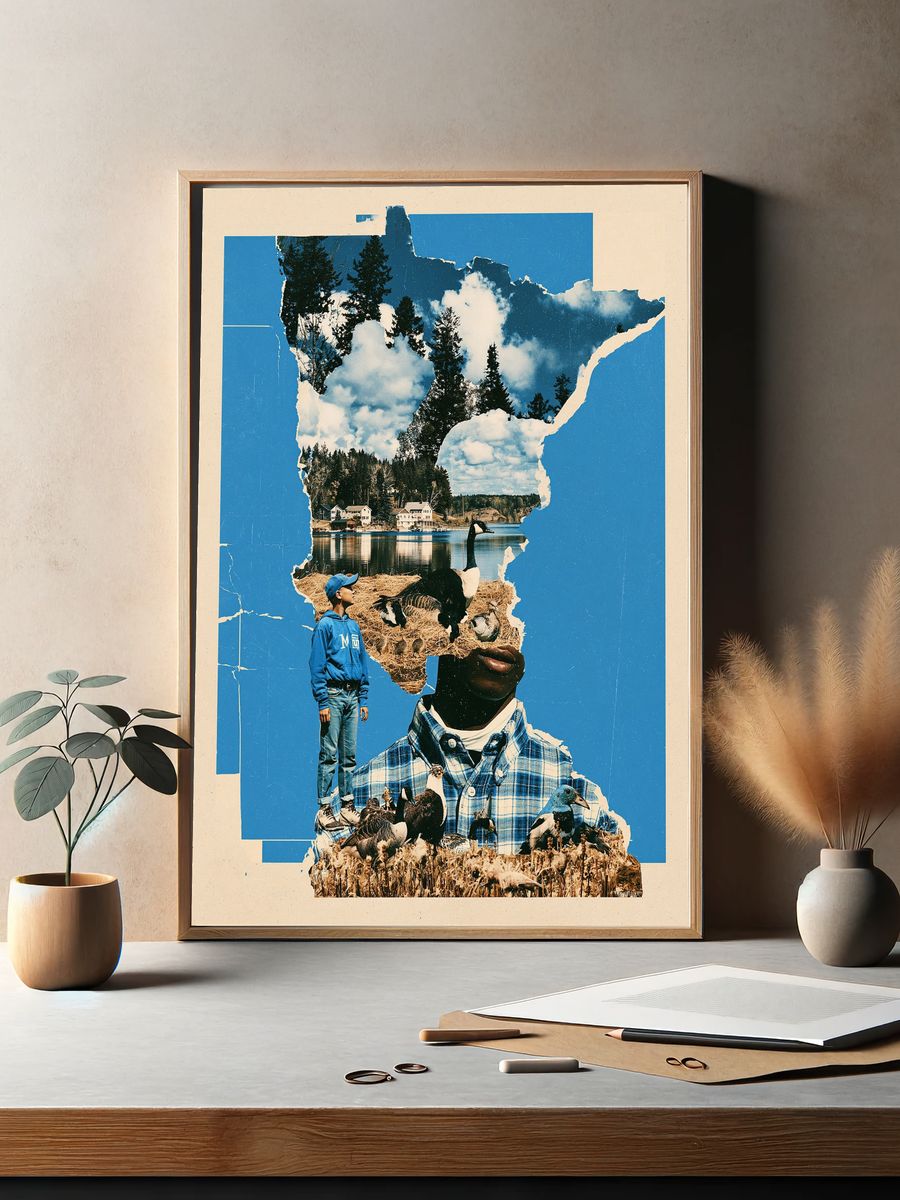 Blue Collage Nature Poster. — room view 2