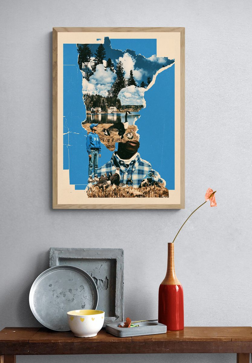 Blue Collage Nature Poster. — room view 3