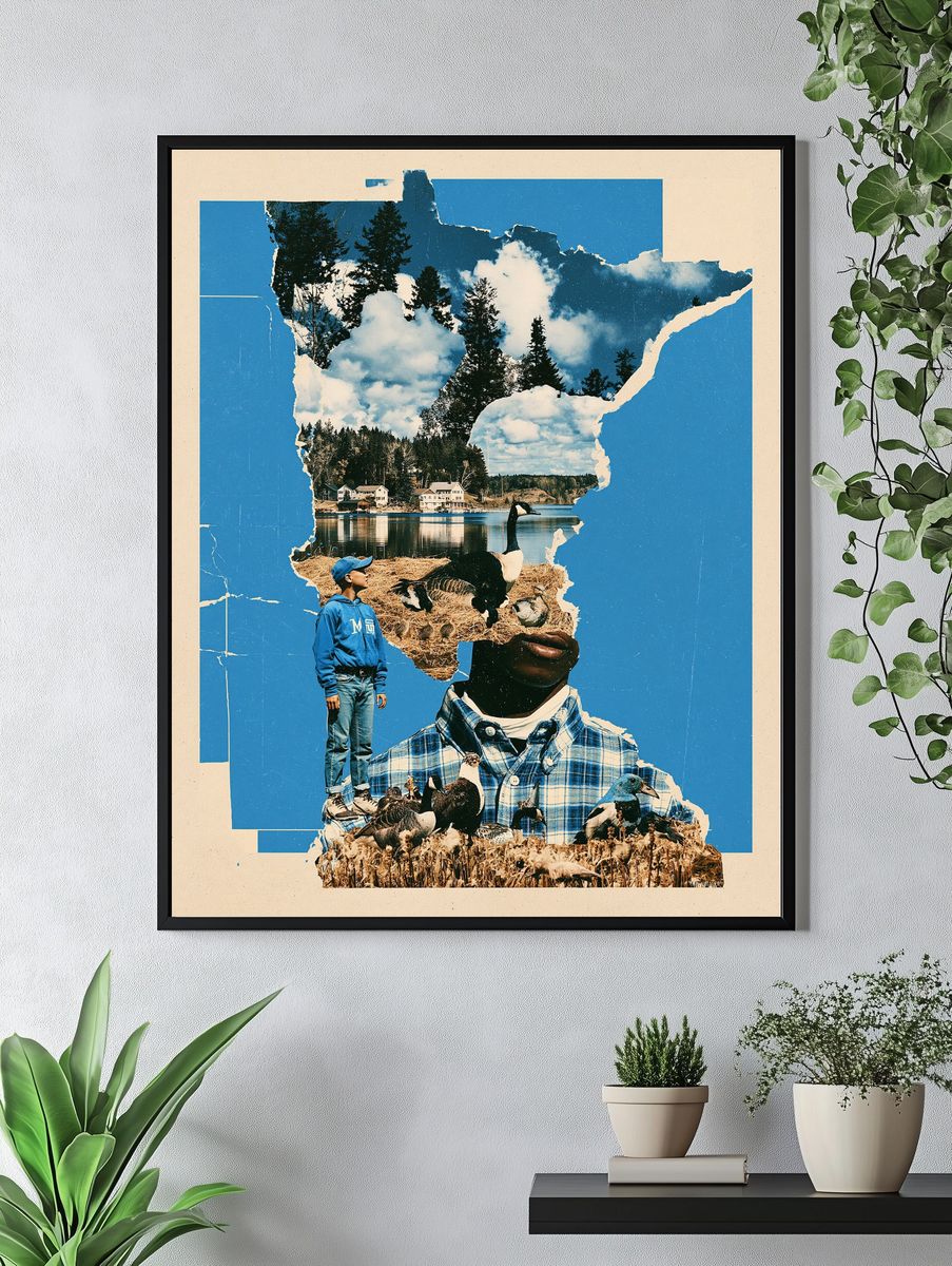 Blue Collage Nature Poster. — room view 4