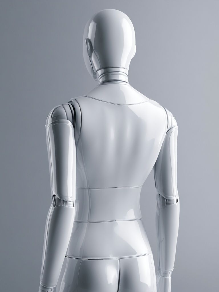Glossy White Robot Back Poster. poster — illustration art