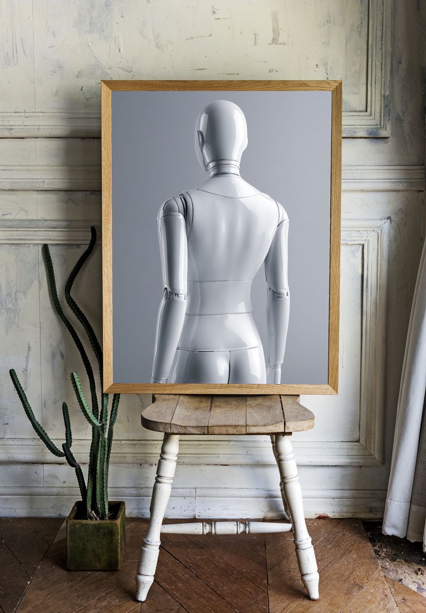 Glossy White Robot Back Poster. — room view 1