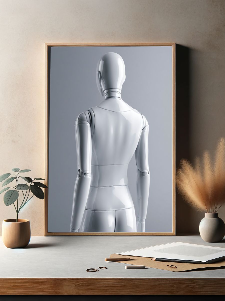 Glossy White Robot Back Poster. — room view 2