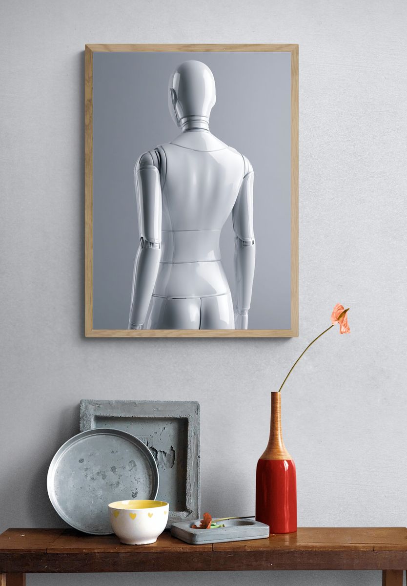 Glossy White Robot Back Poster. — room view 3