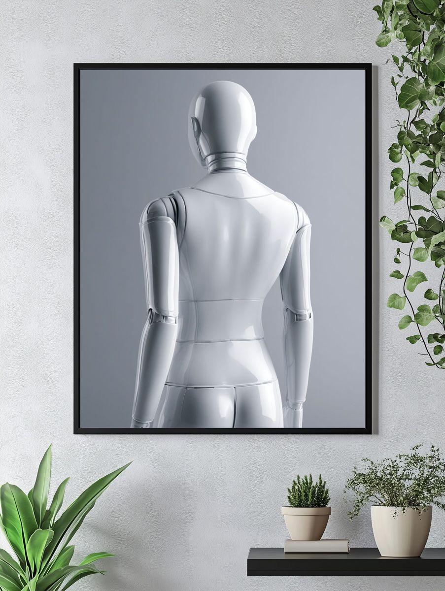 Glossy White Robot Back Poster. — room view 4